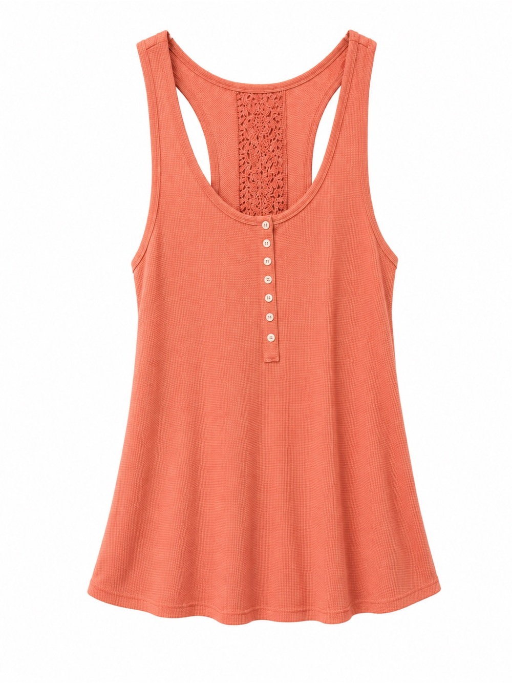 7th Ray Coral Henley Tank with Crochet Racerback